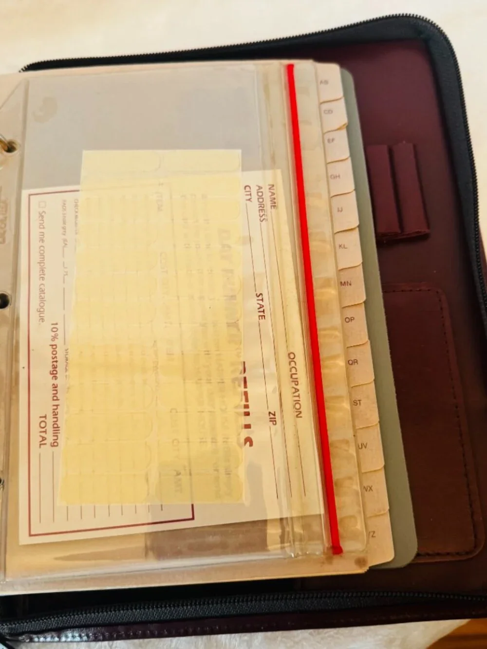 Vtg Professional Organizer Planner Red Maroon Faux Leather 3 Ring Binder YKK Zip